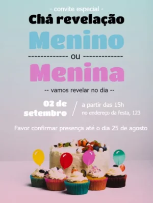 Convite Personalizado para Chá de Bebê Revelação – Pronto para WhatsApp