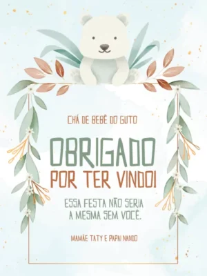 Cartão de Agradecimento Presença Chá de Bebê - Personalizado e Enviado no WhatsApp