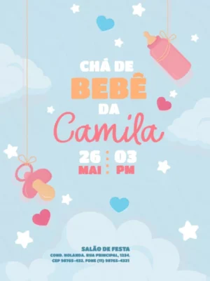 Convite Personalizado Para Chá de Bebê Delicado - Pronto no WhatsApp