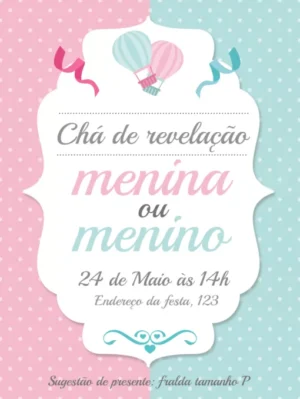 Convite Personalizado para Chá de Bebê Revelação - Envio Rápido via WhatsApp