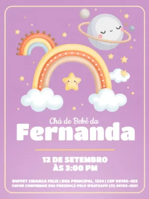 Convite Chá de Bebê Arco-Íris Personalizado para Você