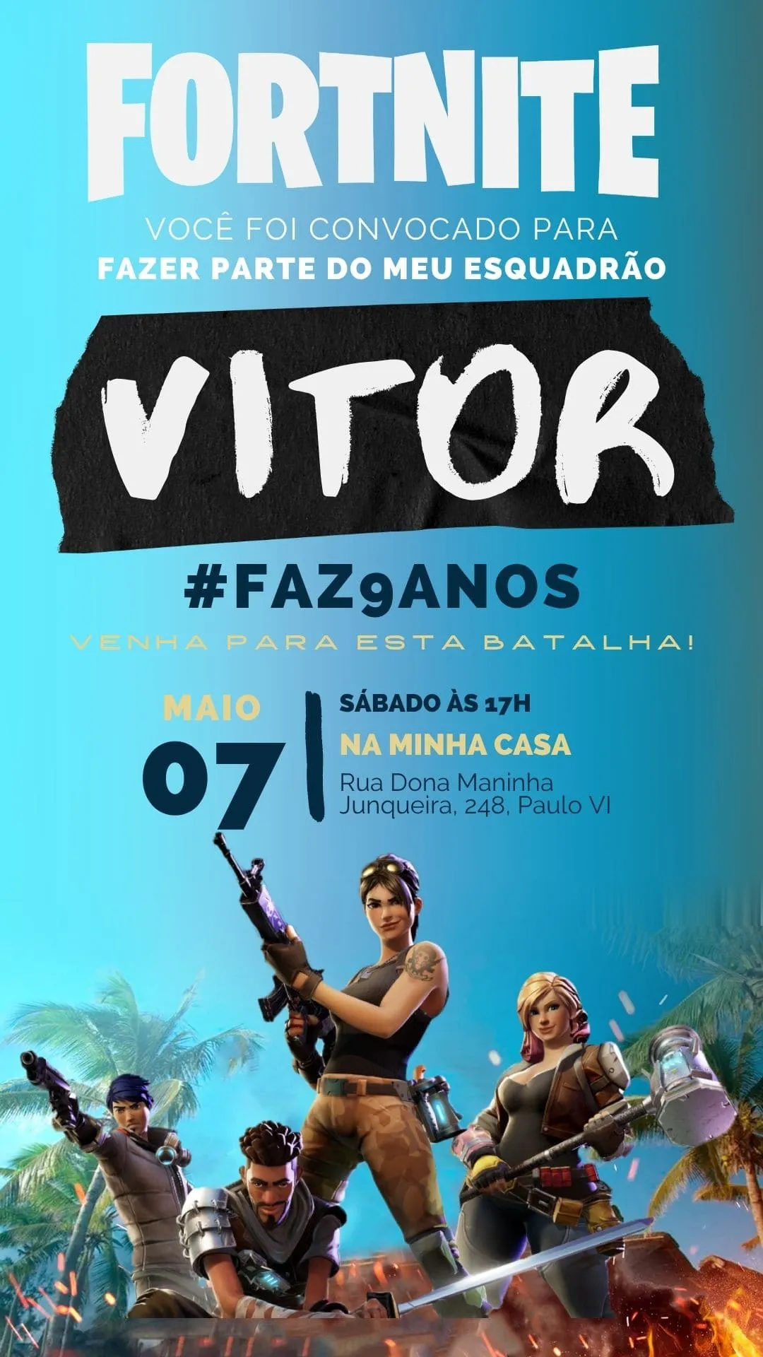 Convite personalizado para festa infantil Fortnite-para-baixar Convite personalizado para festa infantil Fortnite-download