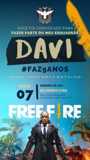 Convite infantil personalizado tema Free Fire-download