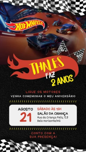 Convite infantil Hot Wheels vibrante e personalizado-download