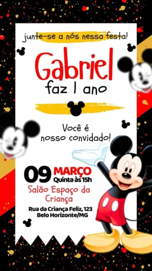 Convite personalizado e divertido do Mickey Mouse para festa infantil-download